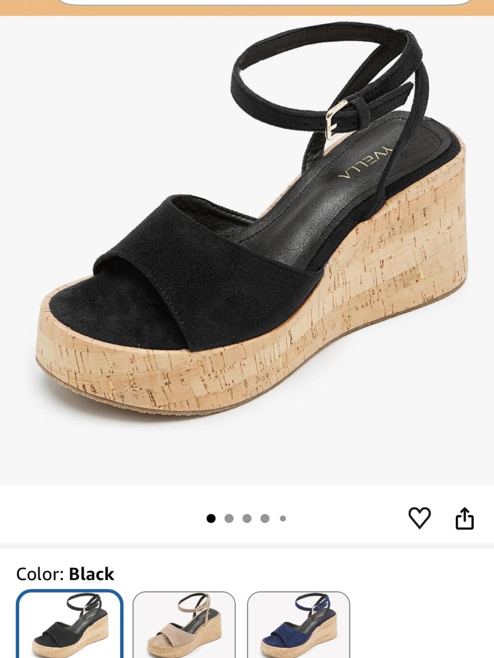 Styvella Black Suede Cork Platform Wedges with Ankle Strap